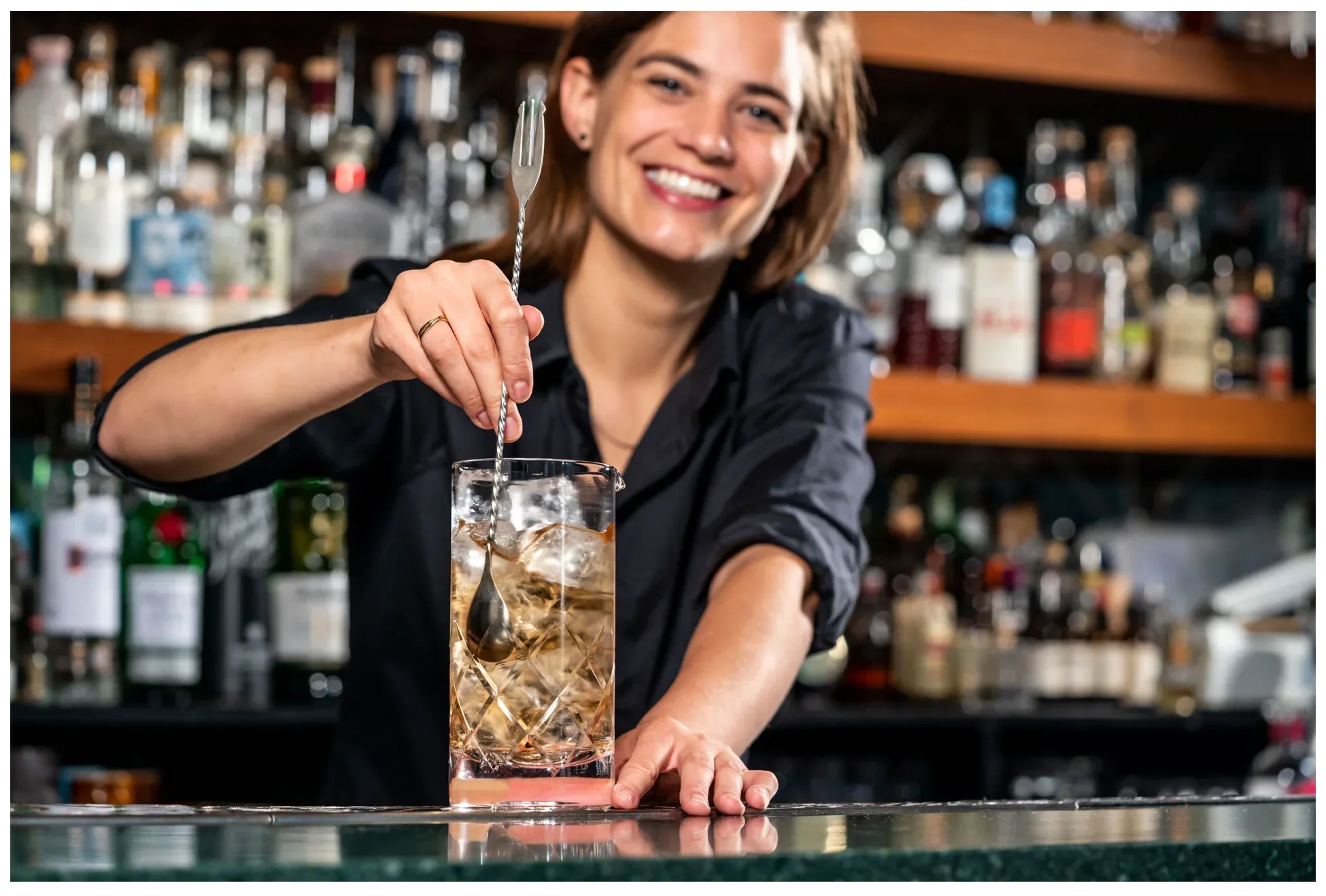 Łyżka barmańska z widelcem 40 cm stalowa  / BAR PROFESSIONAL