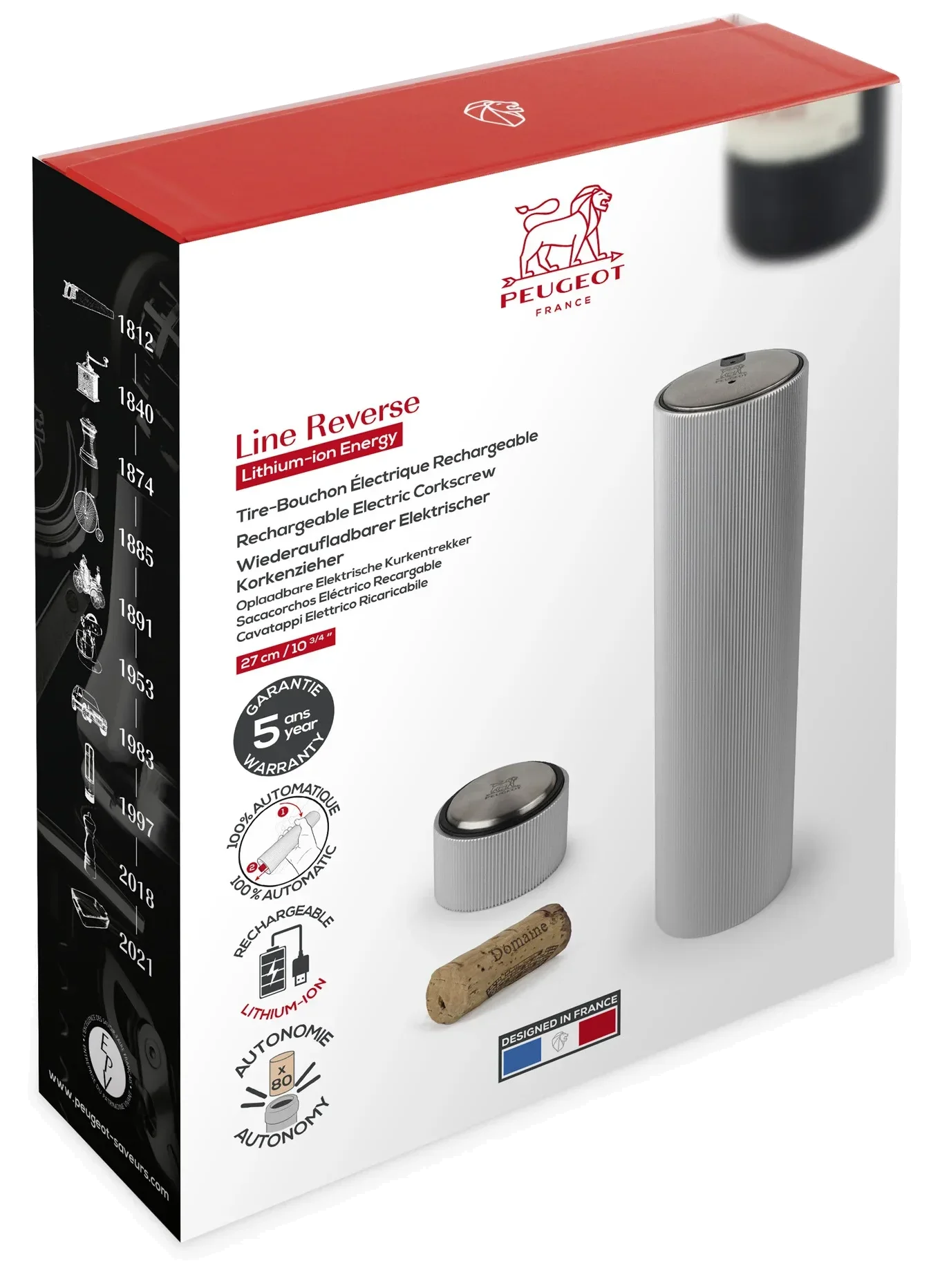 LINE REVERSE ALUMINIUM Korkociąg elektryczny 21 cm / PEUGEOT